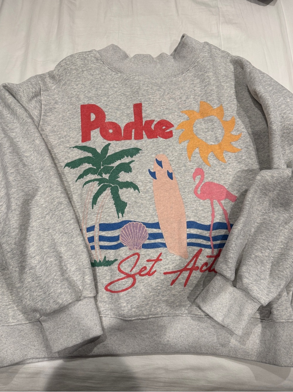 Parke x Set Grey Sweatshirt with Red Logo and Multicolor Beach Print